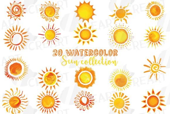 Watercolor Hand Drawn Sun Collection: A Versatile Asset for Summer Creativity